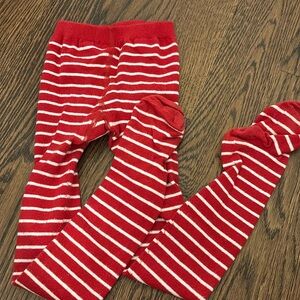 Hanna Andersson Girls red/white stripe cotton tights - size 110 (5)